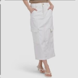 NWT Democracy Ab‑solution White Denim Cargo Skirt Size 10 – Utility Style • Casu
